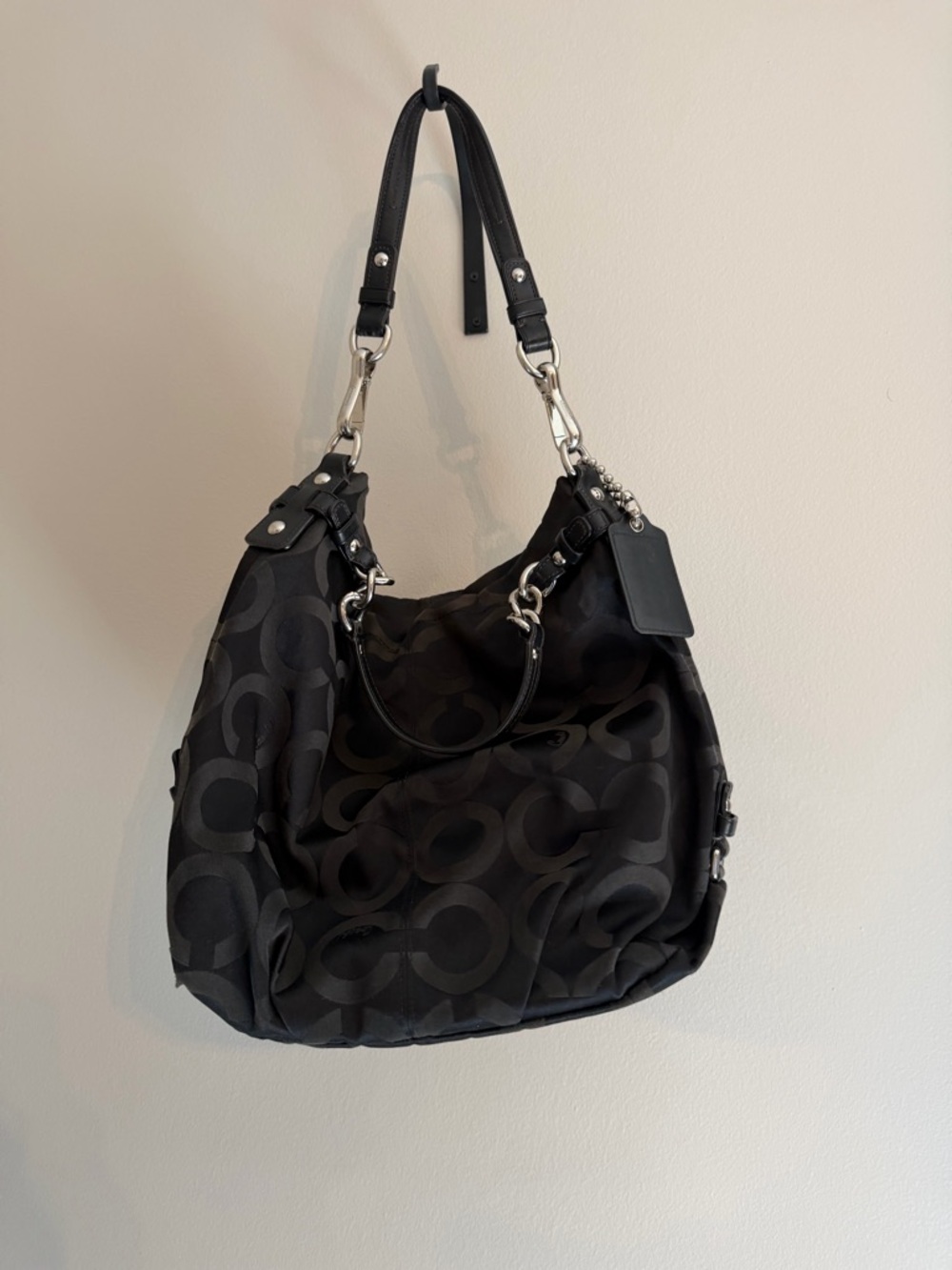 Coach Black Signature Jacquard Hobo Bag